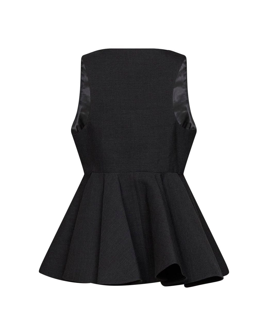 AMI Black Charcoal Wool Gabardine Sleeveless Peplum Top
