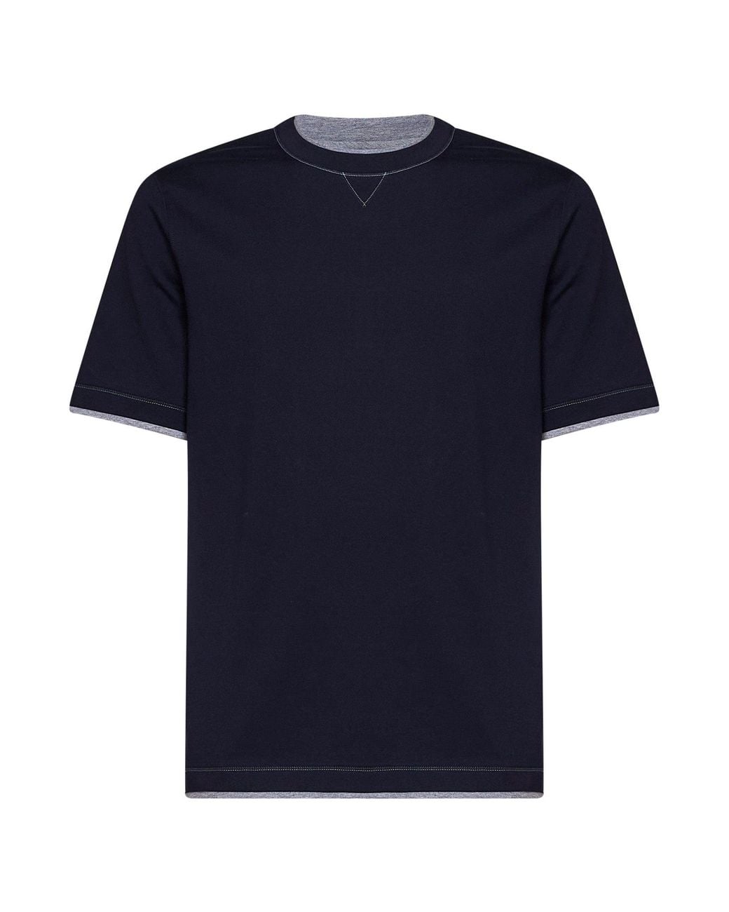 Brunello Cucinelli Blue Cobalt Jersey Faux Layering Logo T-Shirt for men