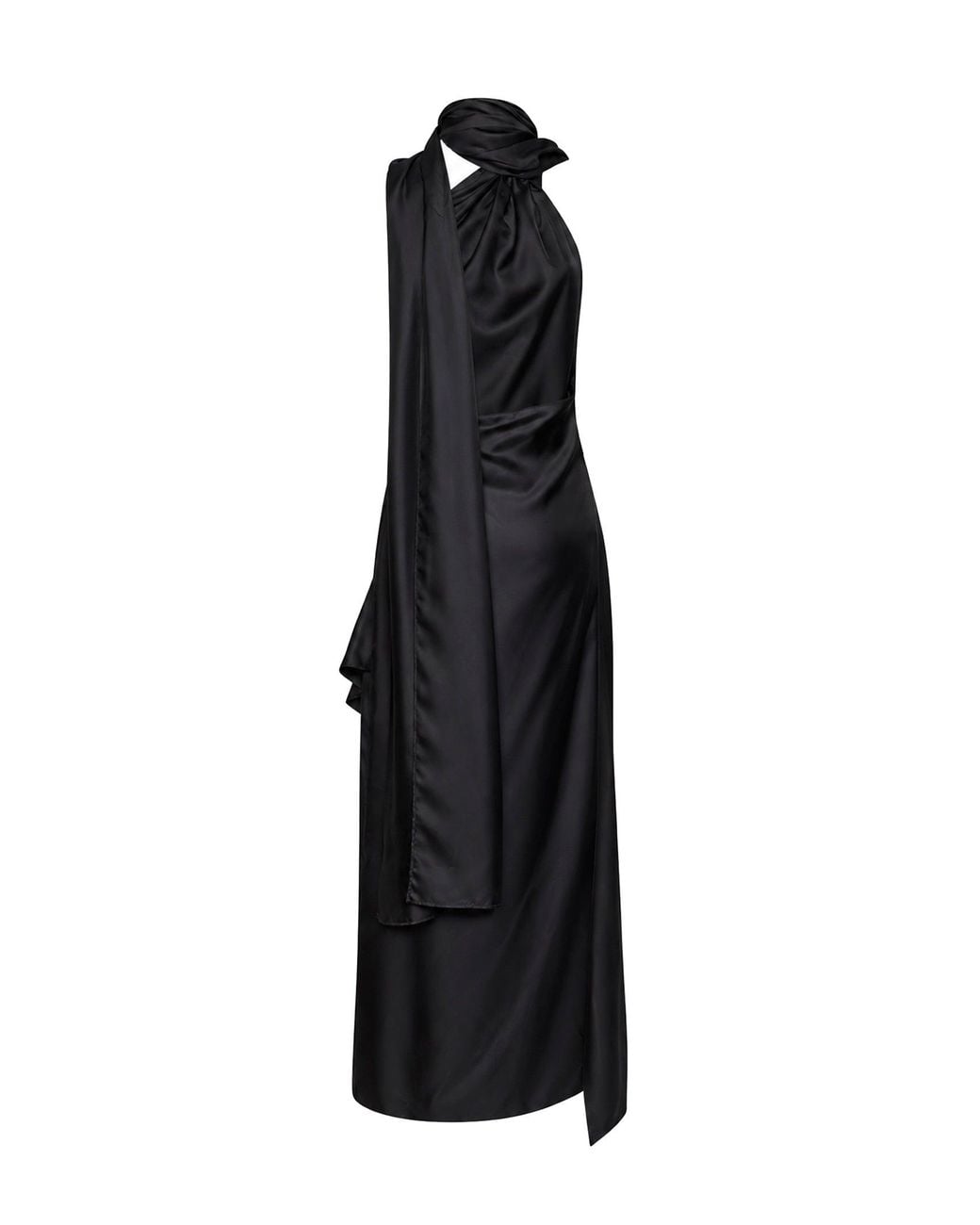 Mugler Black Silk Twill Fluid Midi Scarf Dress