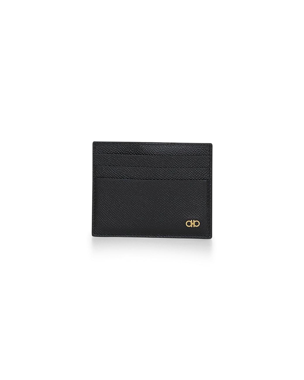 Ferragamo Black Leather Gancini Credit Card Holder for men