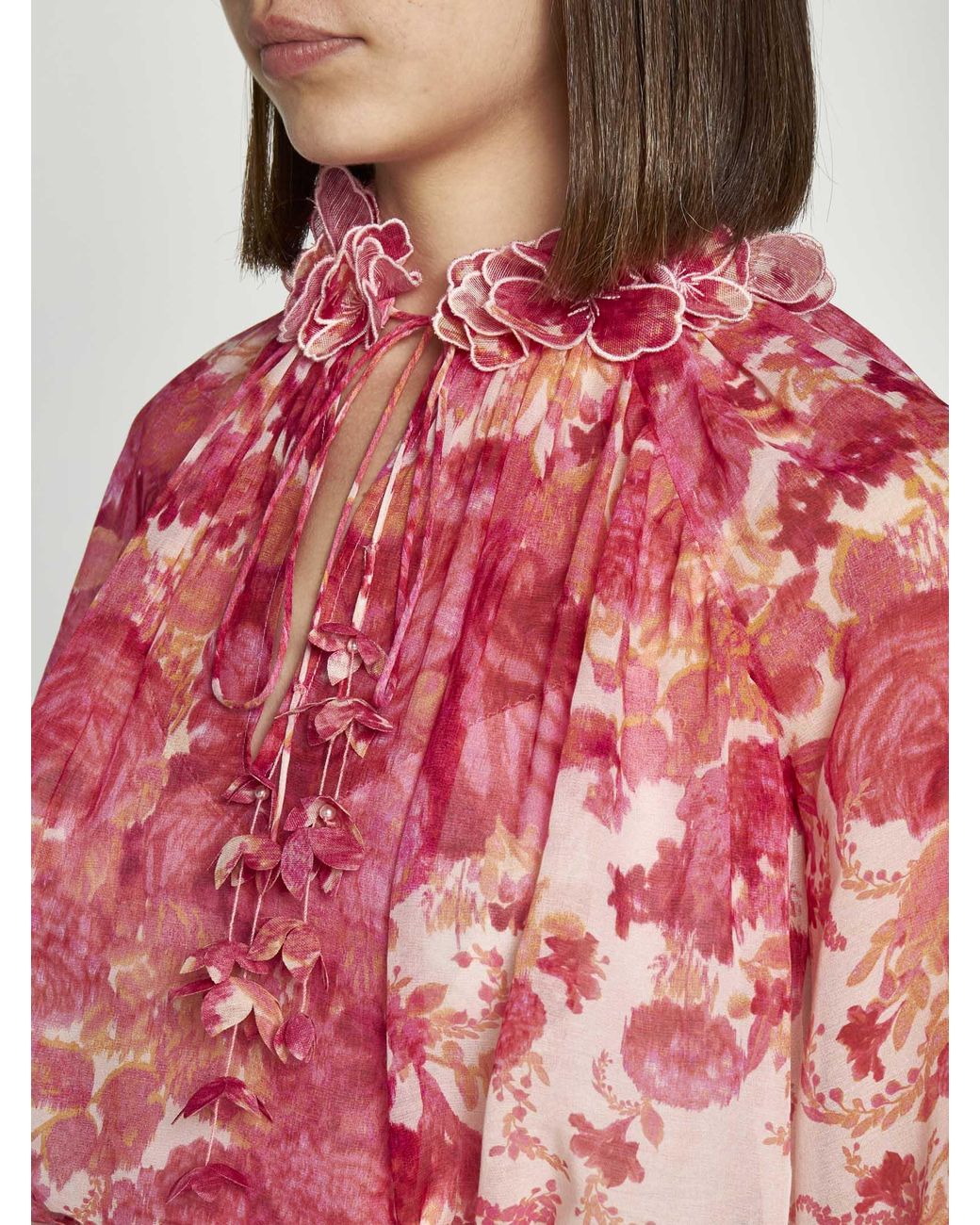 Zimmermann High Tide Billow Print Cotton And Silk Blouse in Pink
