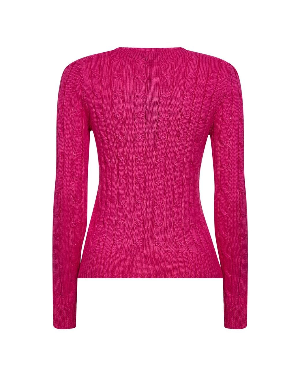 Polo Ralph Lauren Pink Accent Cable-Knit Cotton Crewneck Sweater