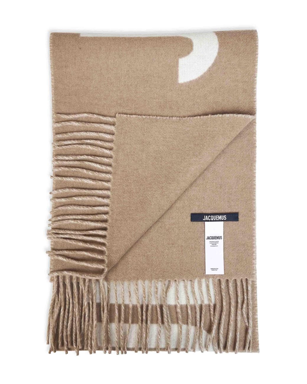 Jacquemus Natural Taupe Wool The Fringe Logo Scarf for men