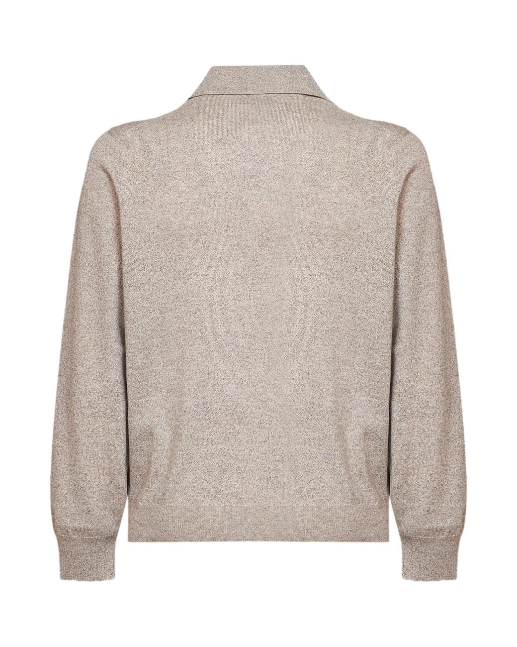 Brunello Cucinelli Natural Rock Mouliné Cashmere Knit Polo Shirt for men
