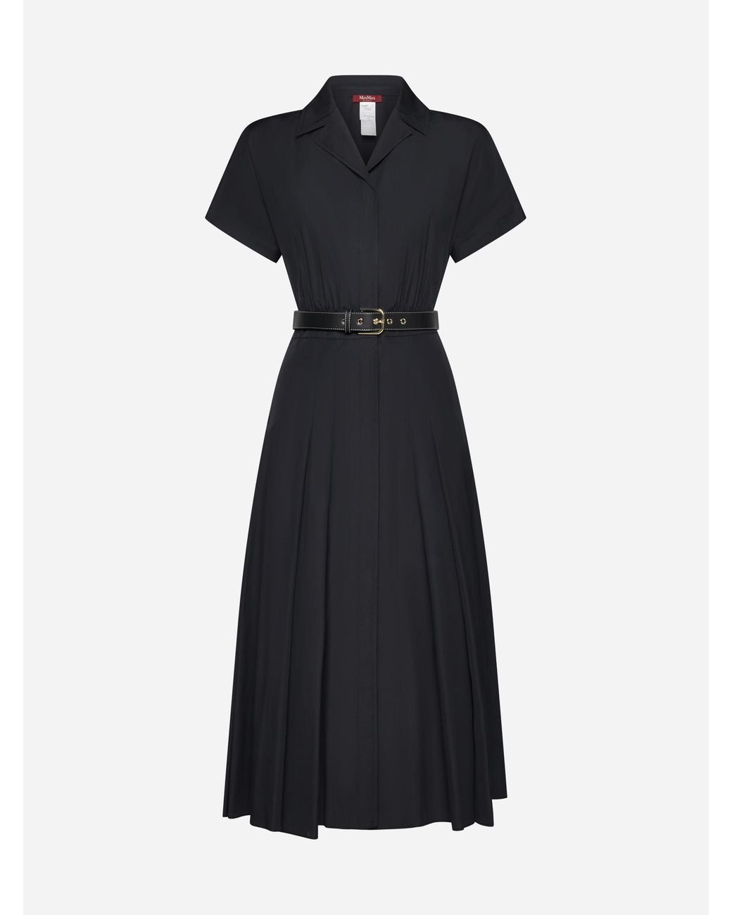 Max Mara Slam Belted Cotton Midi Dress in Black | Lyst