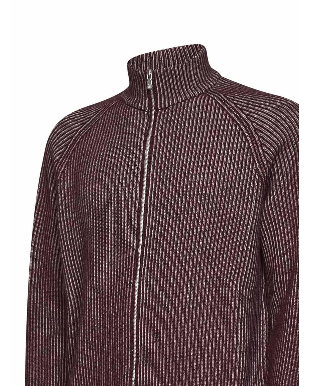 Brunello Cucinelli Brown Burgundy Cashmere Mouliné Knit Zip-Up Cardigan for men