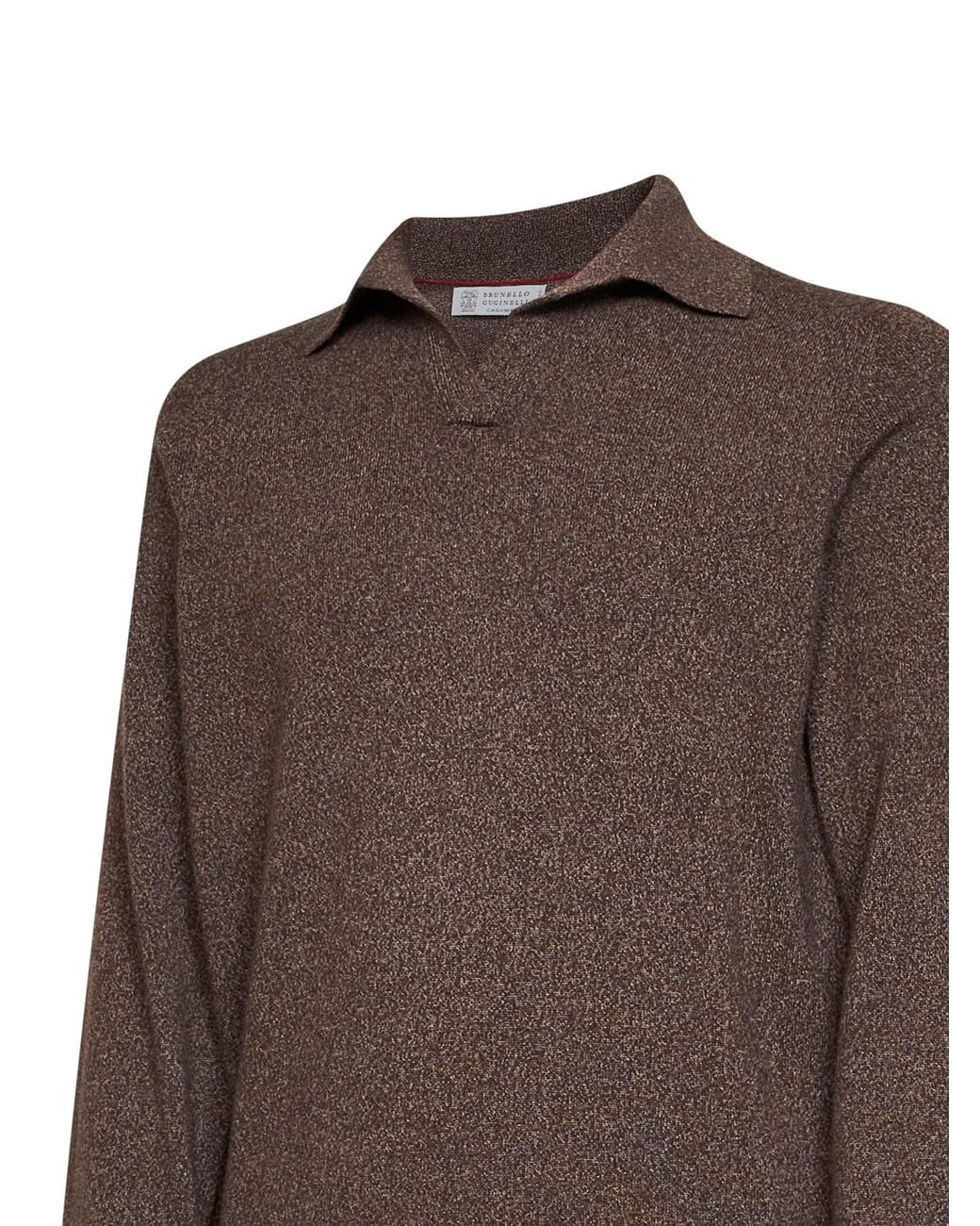 Brunello Cucinelli Brown Dark Mouliné Cashmere Knit Polo Shirt for men