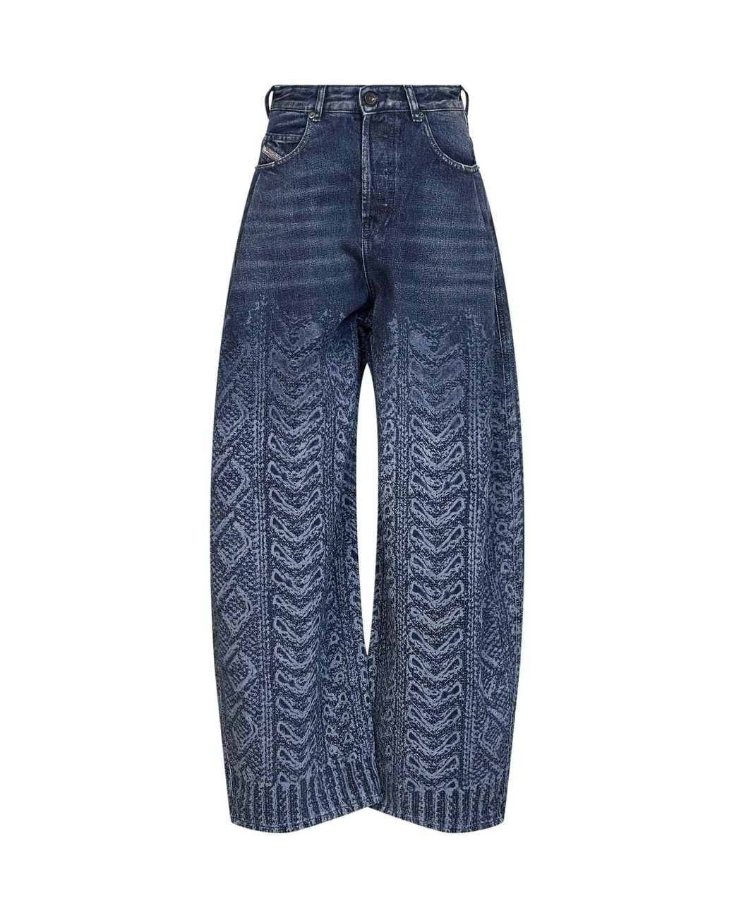 DIESEL Blue Cable-Knit Effect Denim 1987 D-Khelz-S2 Wide-Leg Jeans