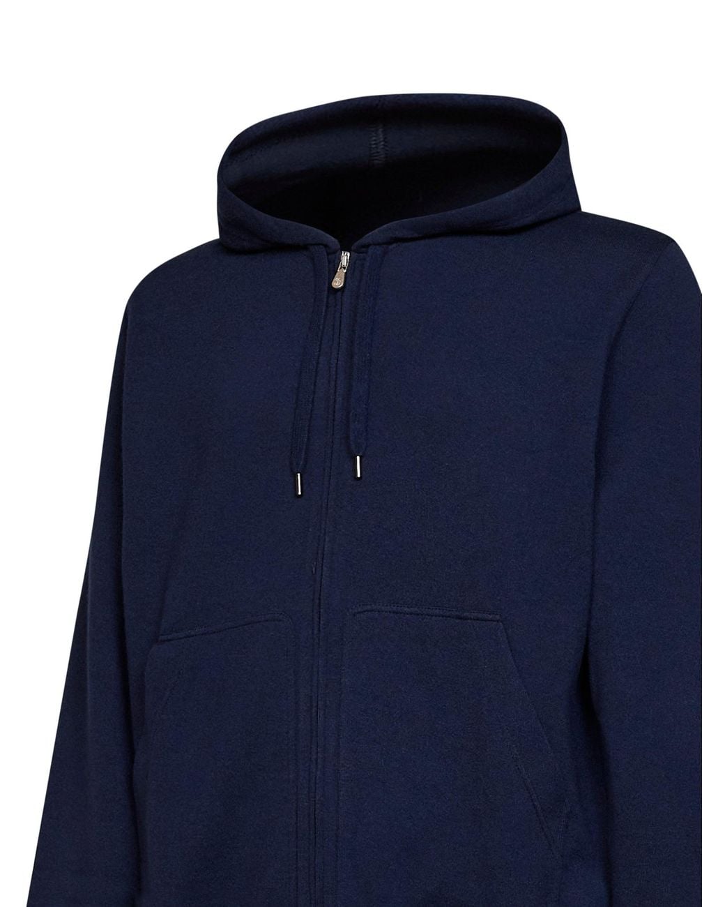 Brunello Cucinelli Blue Cobalt Double Fleece Zip-Up Hoodie for men