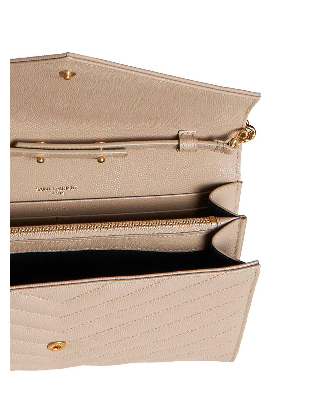 Saint Laurent Natural Quilted Leather Clutch With Ysl Logo