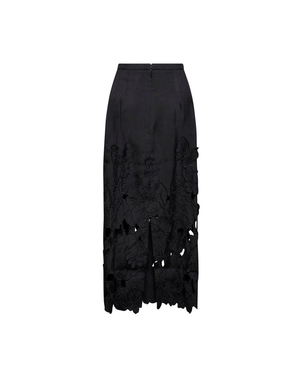 Costarellos Black Floral-Cut Embroidery Satin Alexina Midi Pencil Skirt