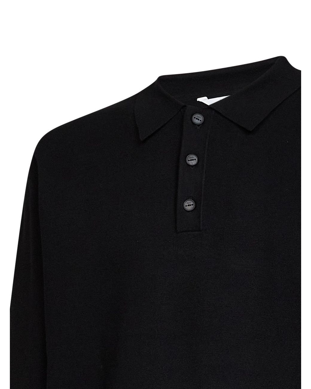 Hevò Black Compact Viscose-Blend Knit Mar Grande Polo Shirt for men