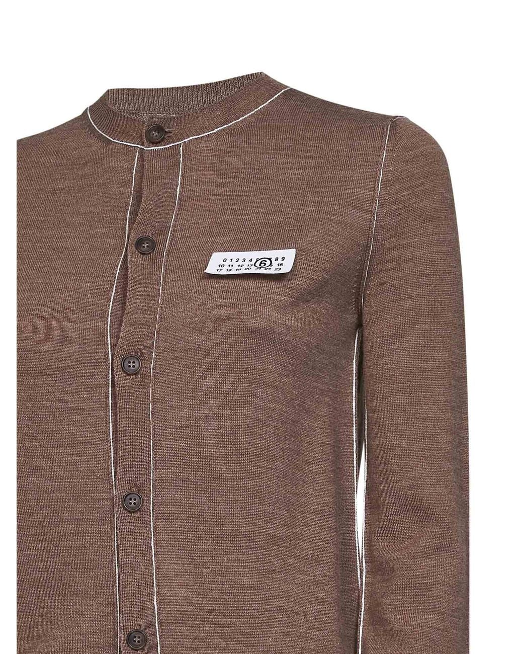 MM6 by Maison Margiela Brown Light Wool Blend Cardigan With Contrasting Trims