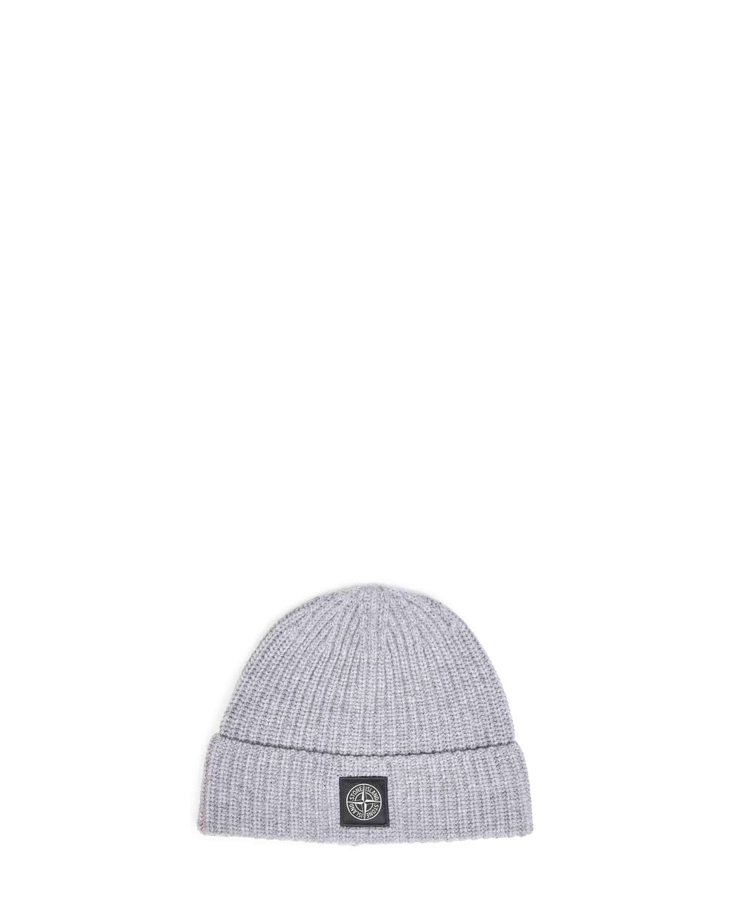 Stone Island White Melange Ribbed Rws Geelong Wool Knit Beanie for men