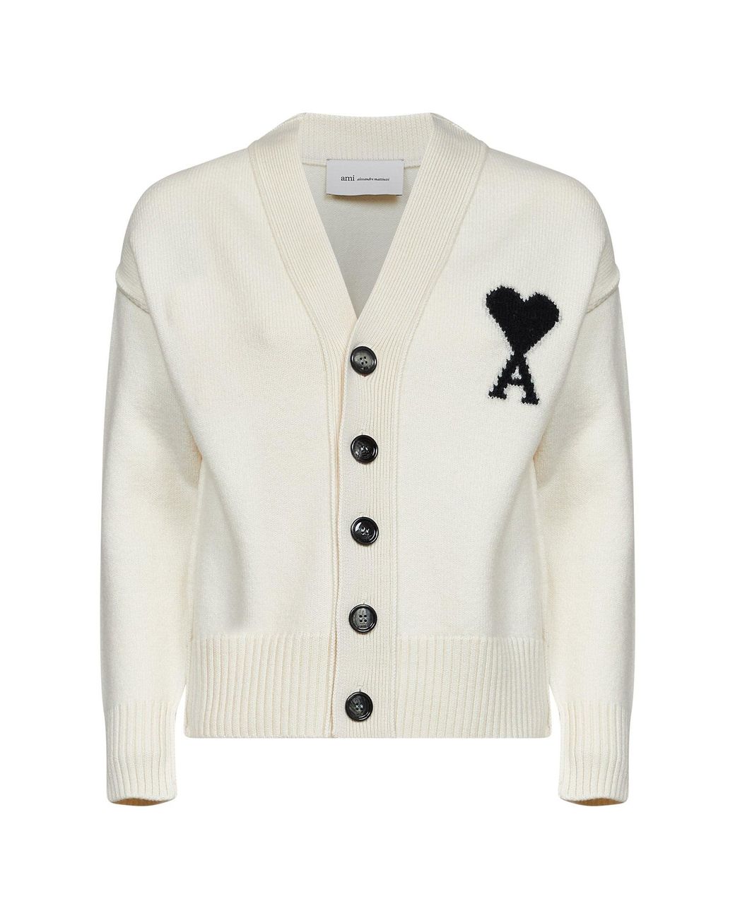 AMI White Ecru Felted Merino Wool Ami De Cœur Cardigan