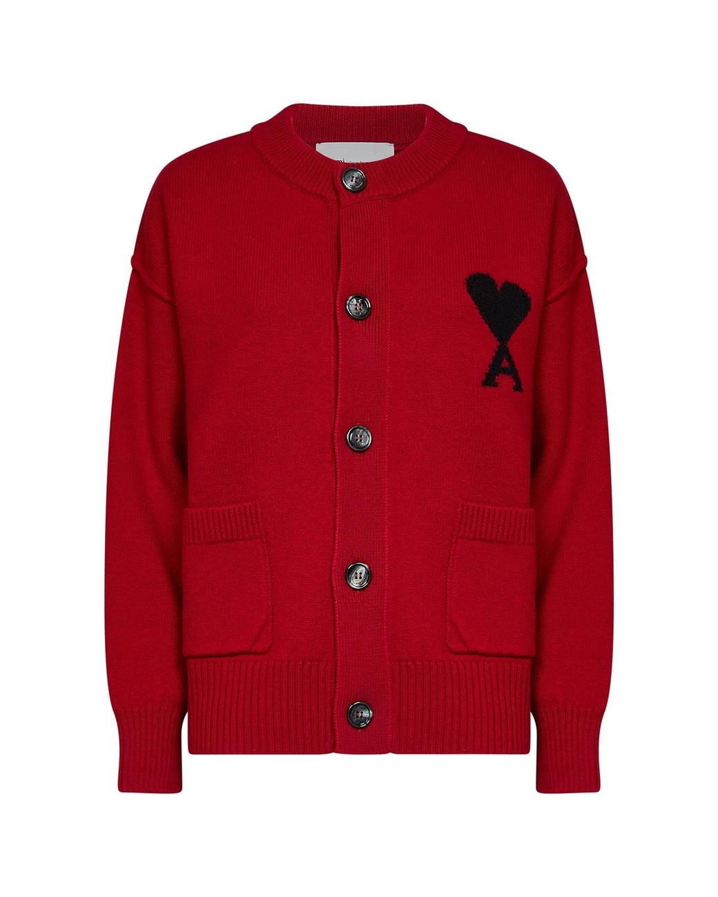 AMI Red Felted Merino Wool Ami De Cœur Cardigan