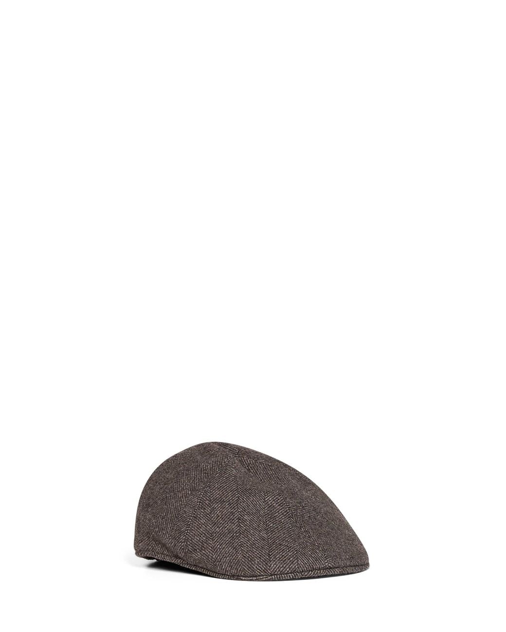 Tagliatore Brown Dark Chevron Virgin Wool Blend Donald Flat Cap for men