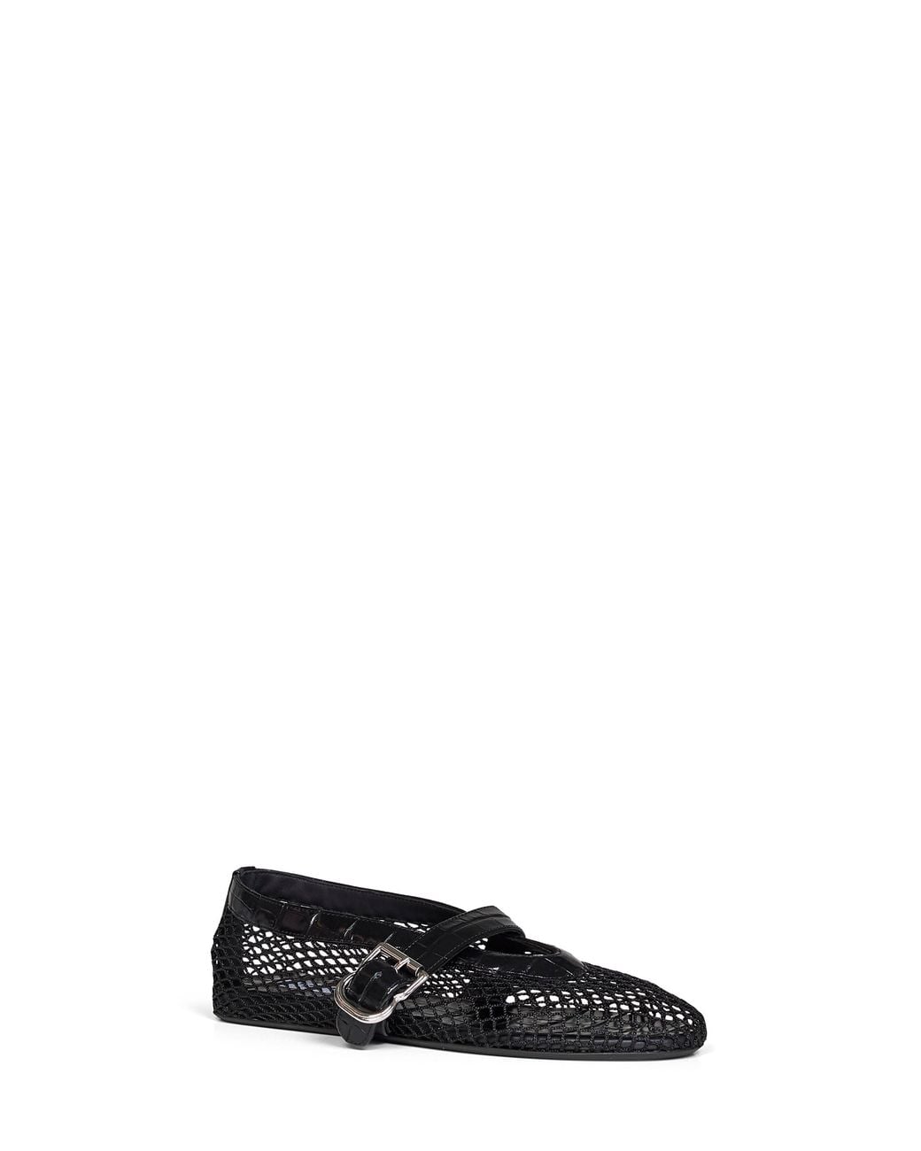 Alaïa Black Mesh And Crocodile-Embossed Leather Ballet Flats