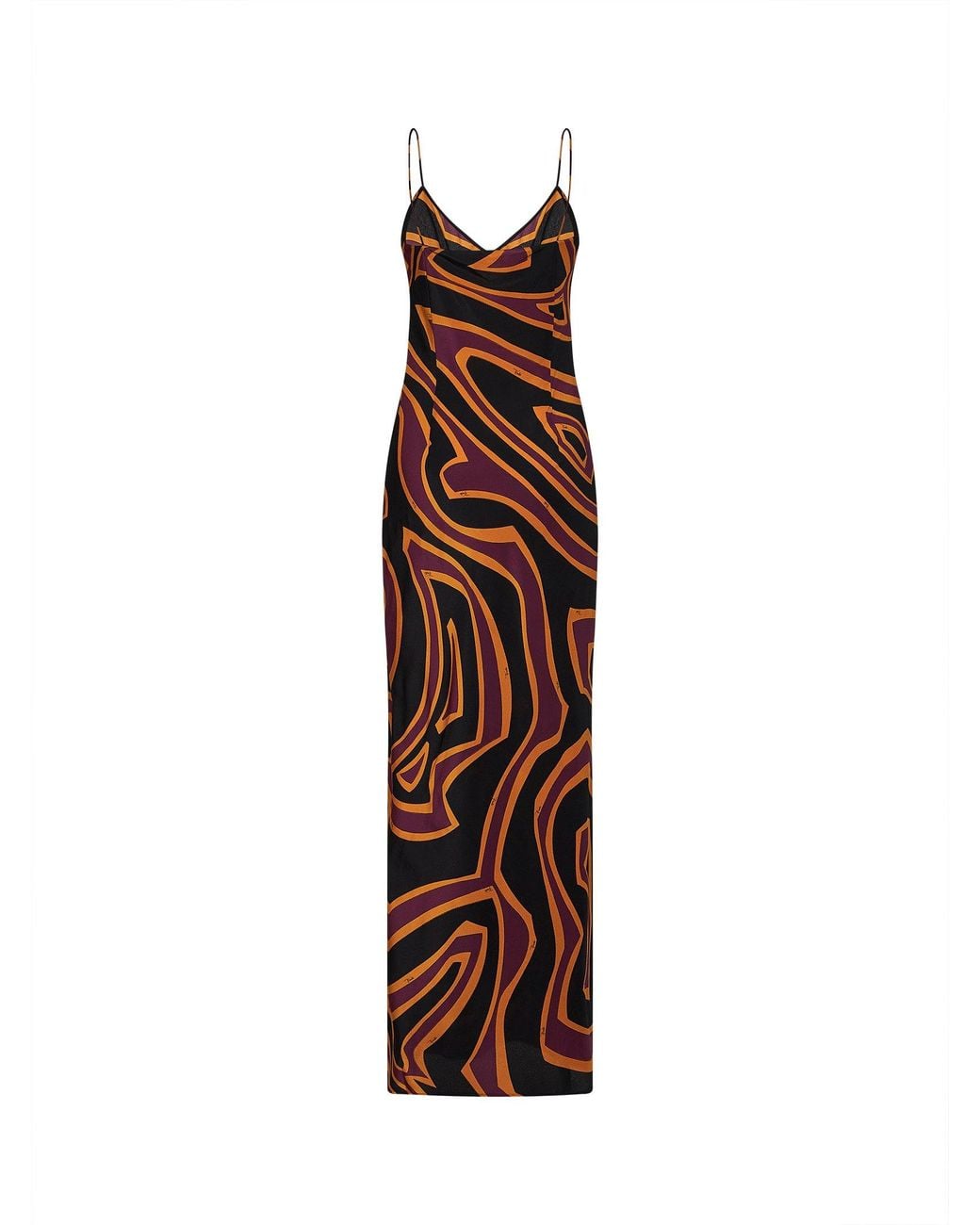 Emilio Pucci Brown Burgundy And Labirinto-Print Crêpe De Chine Long Slip Dress