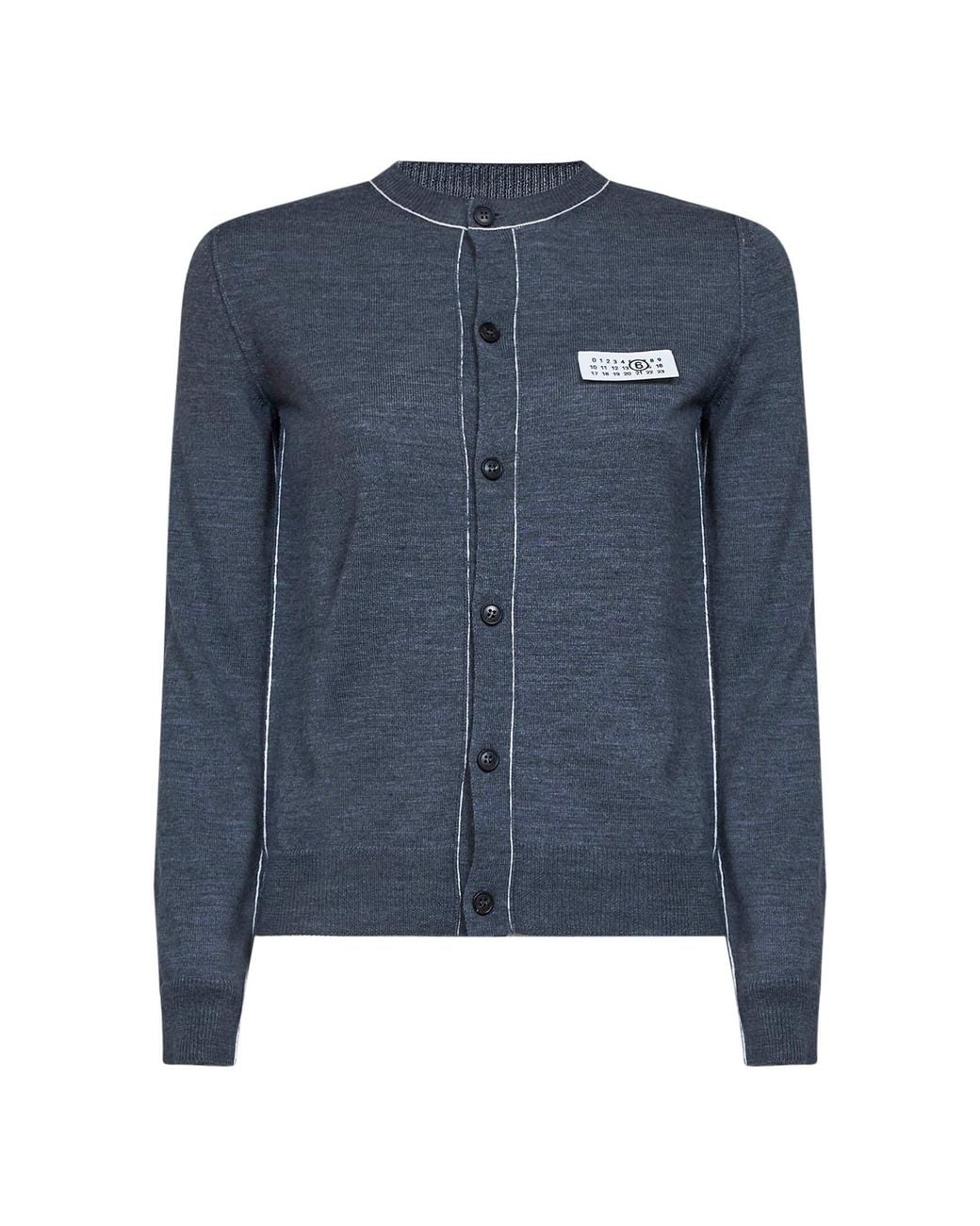 MM6 by Maison Margiela Blue Melange Wool Blend Cardigan With Contrasting Trims