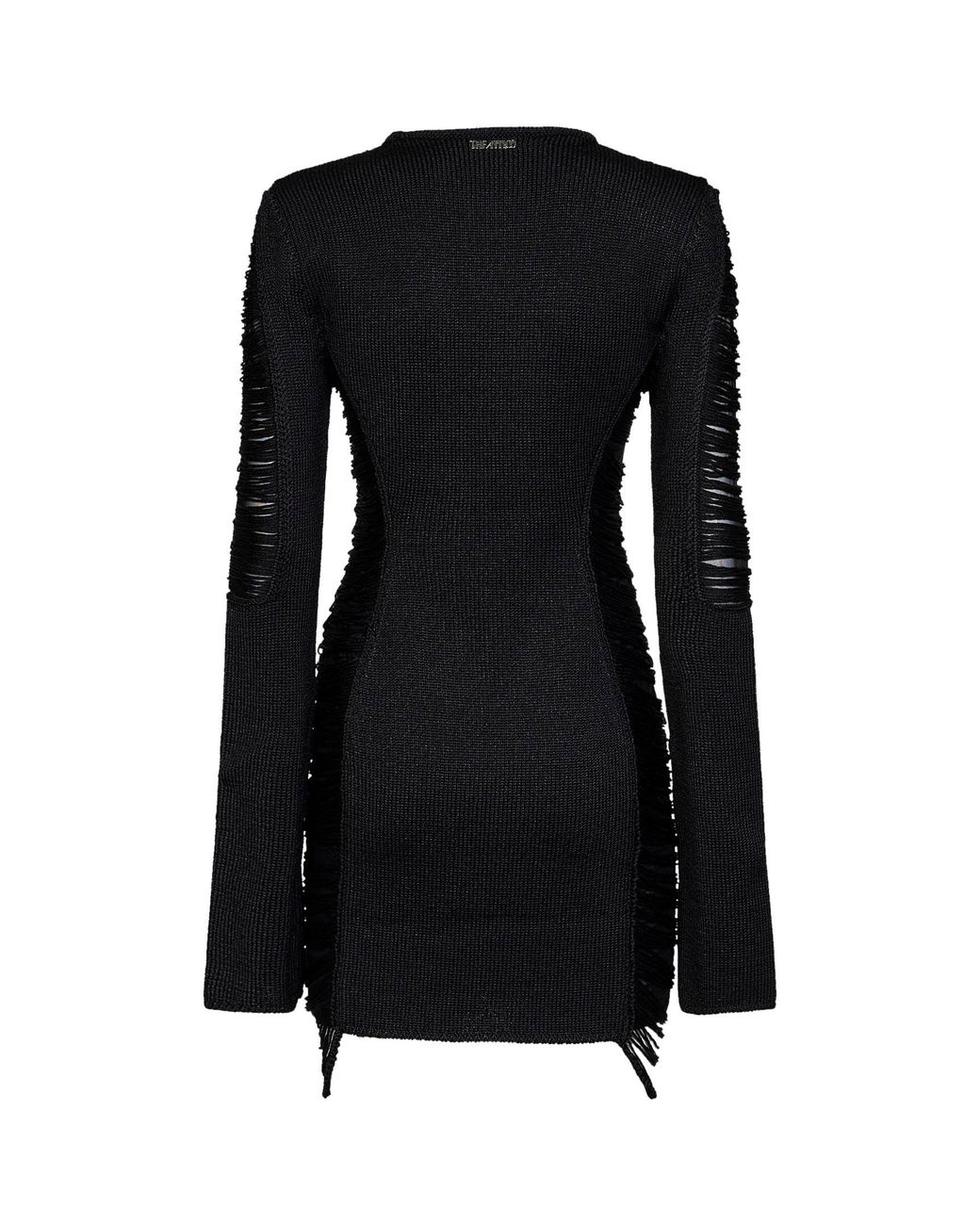 The Attico Black Fringed Viscose Knit Mini Dress