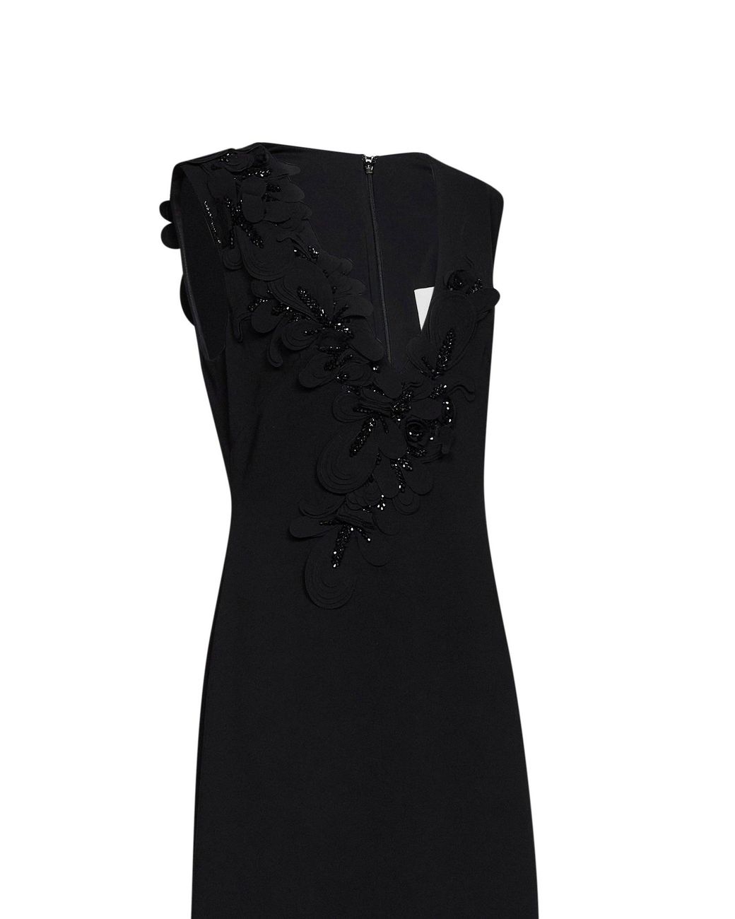Costarellos Black Crêpe Jevi Column Gown With Floral Appliqués
