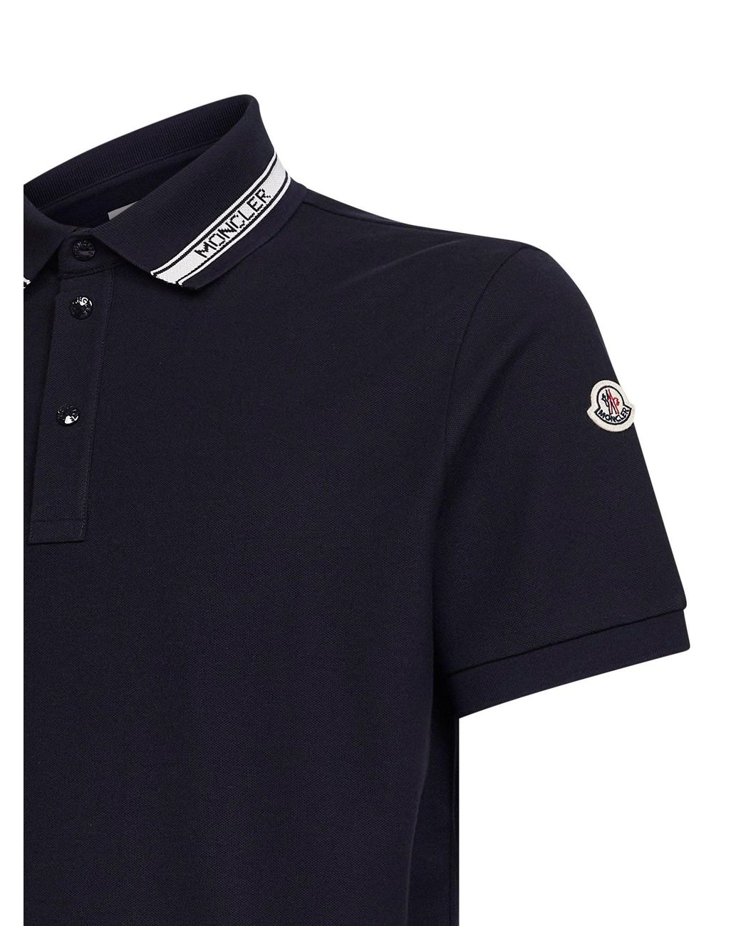 Moncler Blue Cotton Pique Polo Shirt With Logo Detail for men
