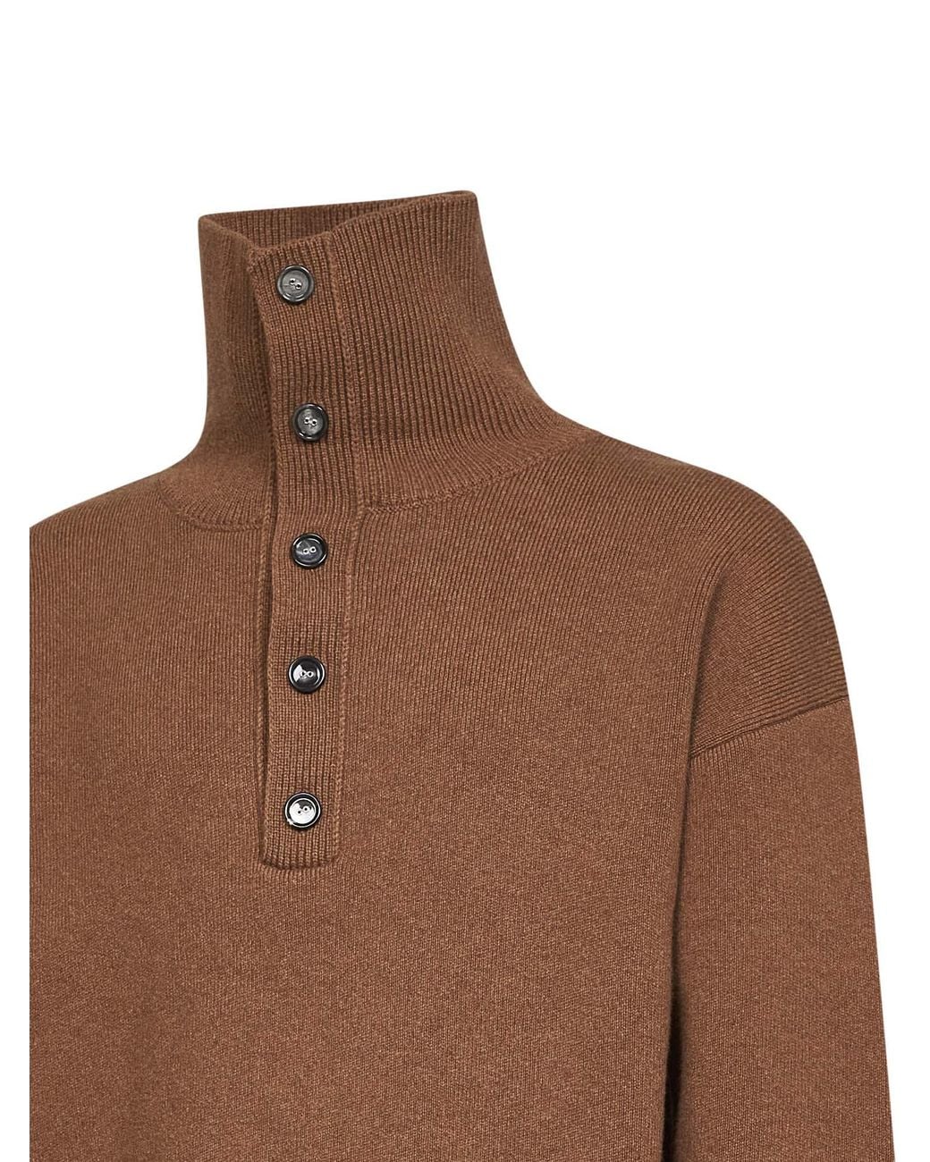 AMI Brown Compact Wool Knit Button-Up Sweater for men
