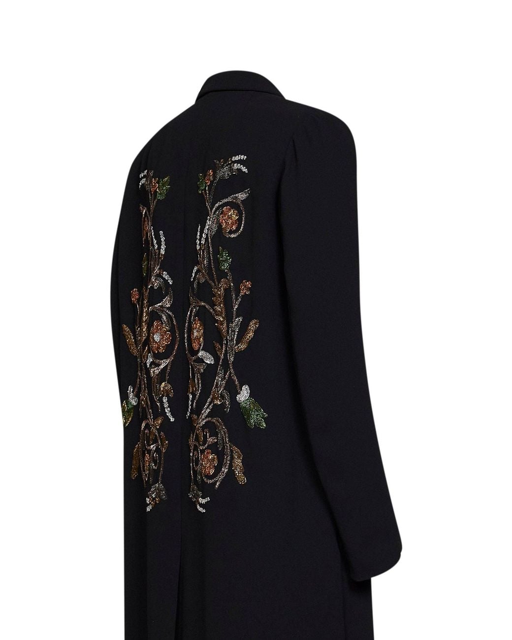 Dries Van Noten Black Crêpe Richy Long Embroidered Coat