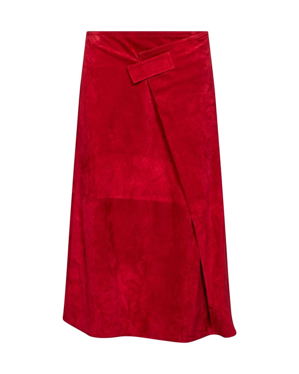 Bottega Veneta Red Suede Wrap Midi Skirt