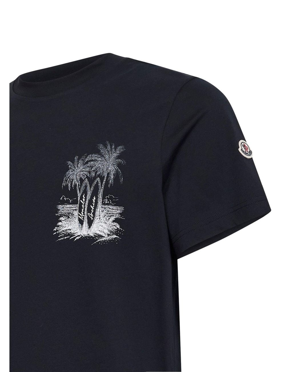 Moncler Black Cotton Jersey Printed T-Shirt for men