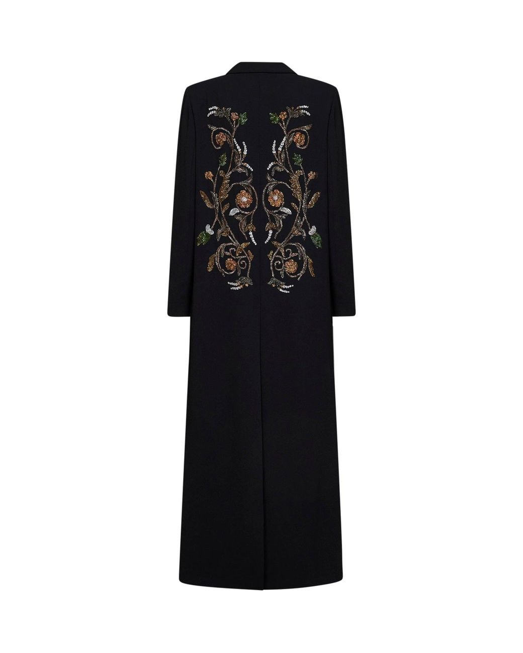 Dries Van Noten Black Crêpe Richy Long Embroidered Coat