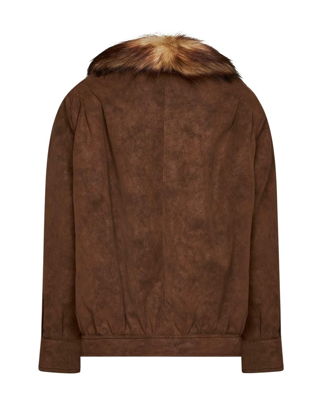 MM6 by Maison Margiela Brown Synthetic Nubuck Sports Jacket With Faux Fur Collar