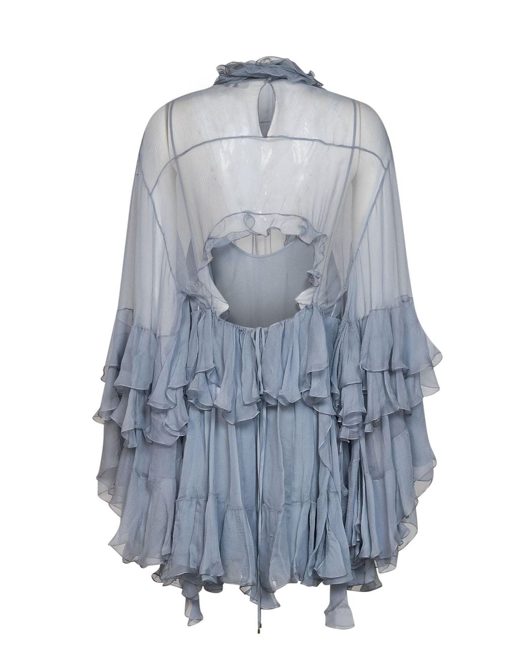 Chloé Blue Light Silk Muslin Ruffled Mini Dress