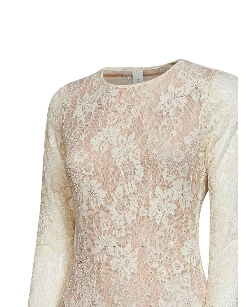 Zimmermann White Cream Stretch Lace Long-Sleeved Bodysuit for men