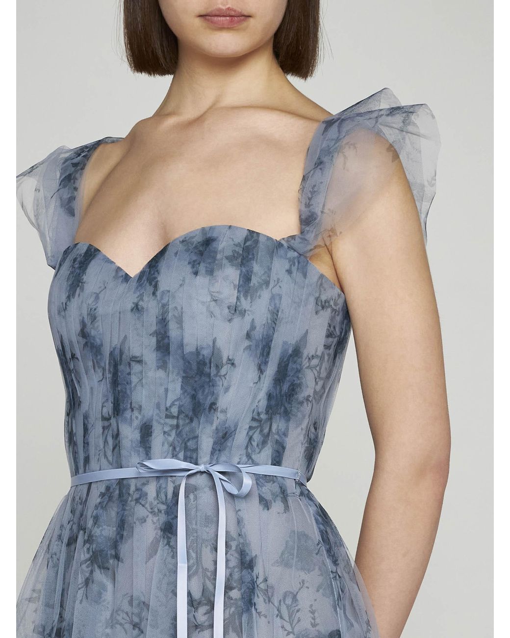 marchesa notte blue floral dress Floral Printed Mikado Midi Dress