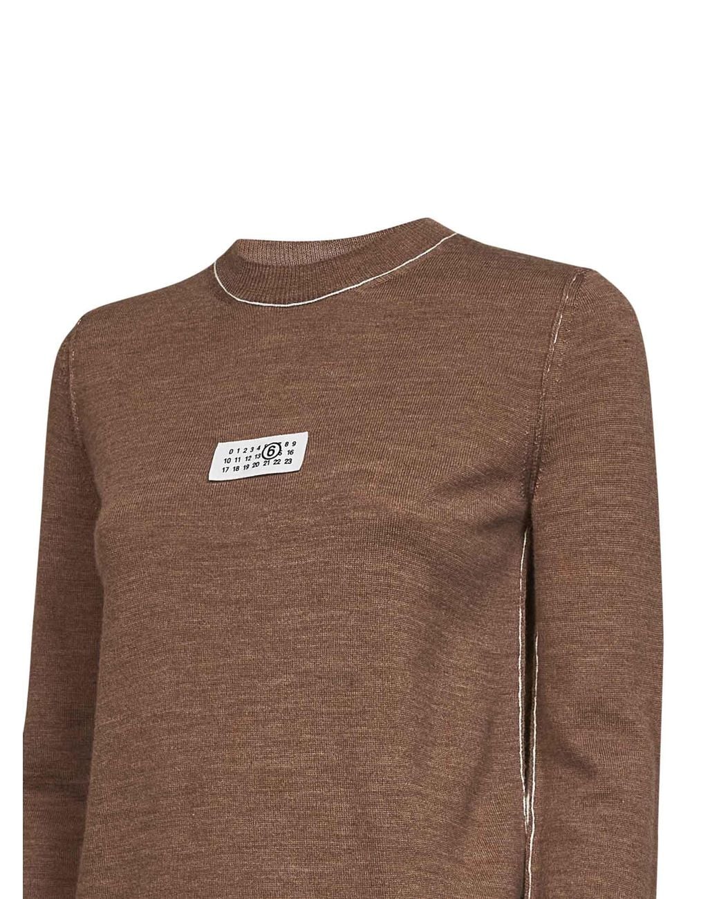 MM6 by Maison Margiela Brown Light Wool Blend Sweater With Contrasting Trims