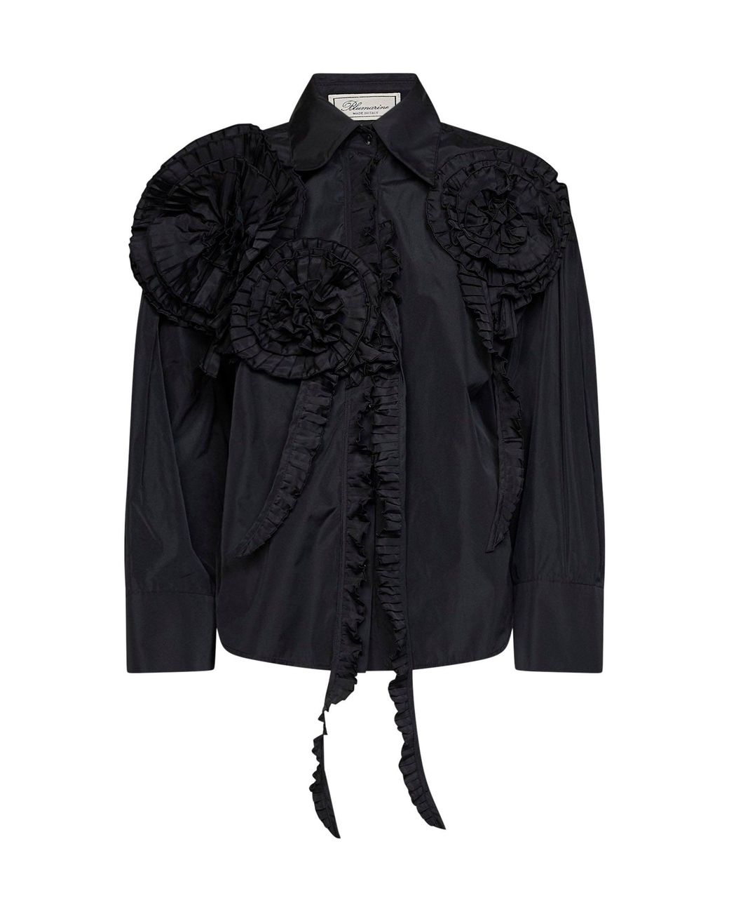 Blumarine Black Taffeta Loose Shirt With 3D Roses