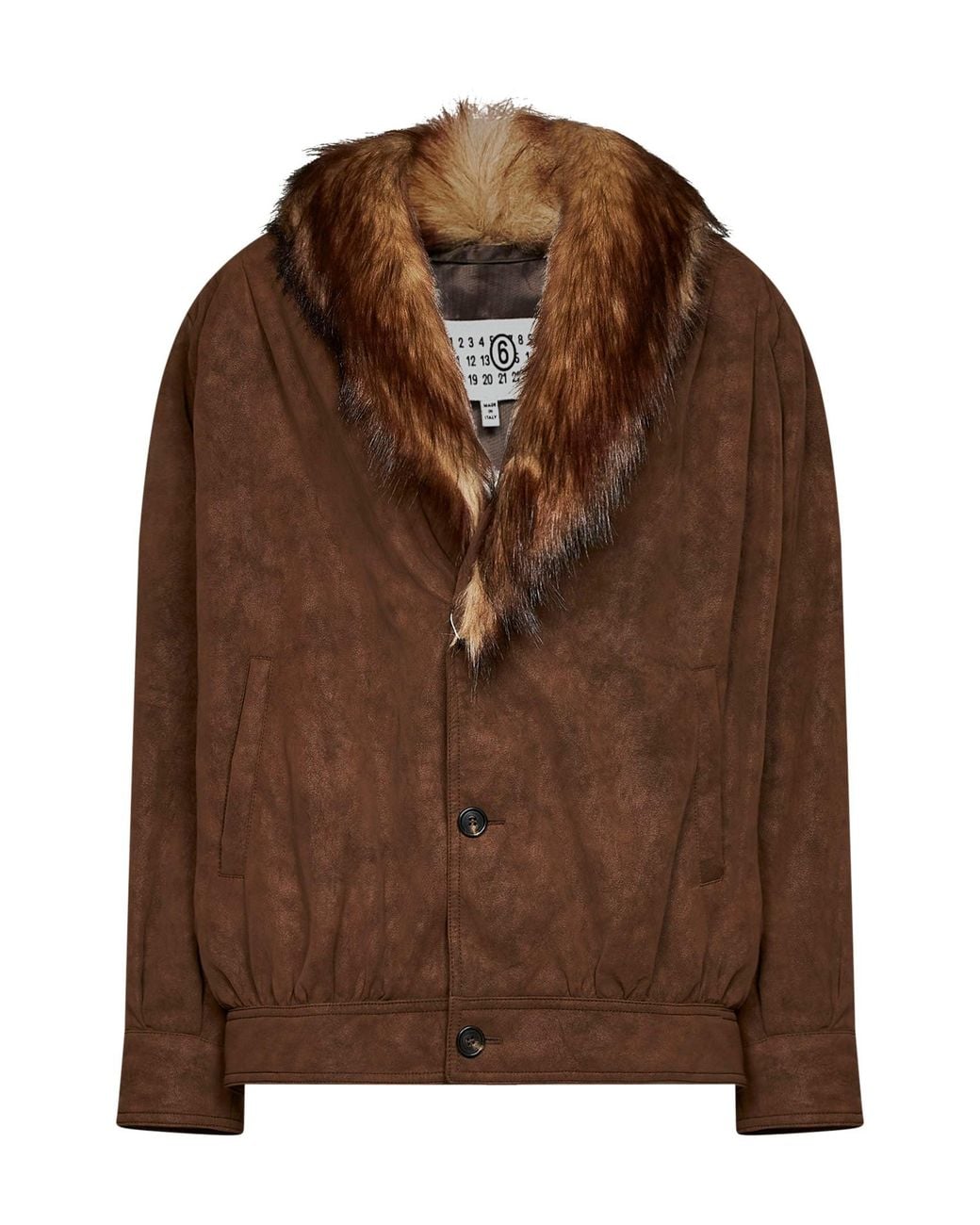 MM6 by Maison Margiela Brown Synthetic Nubuck Sports Jacket With Faux Fur Collar