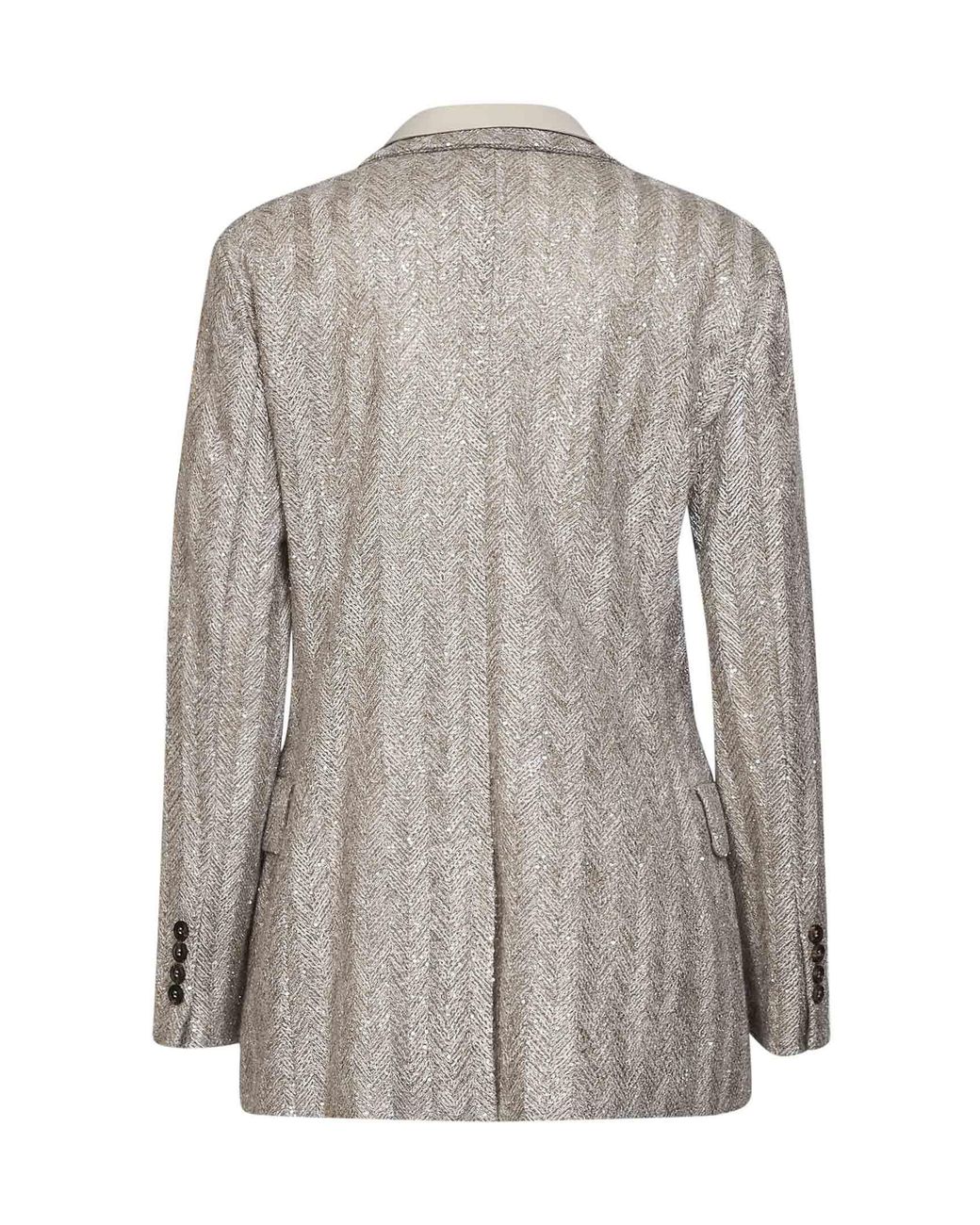 Brunello Cucinelli Gray Rope Dazzling Chevron Embroidery Double-Breasted Jacket