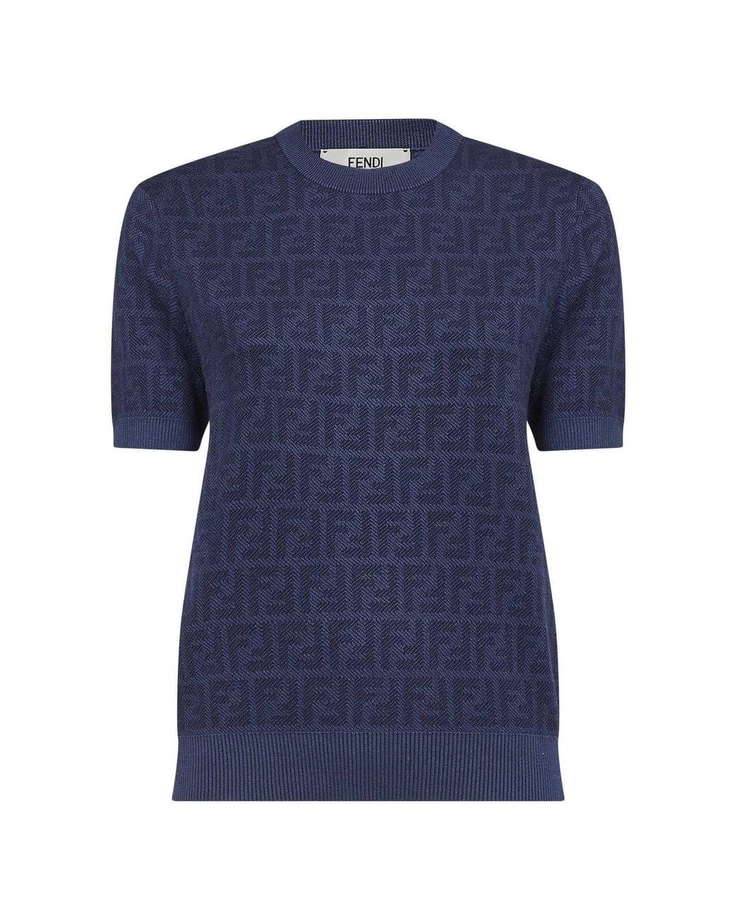 Fendi Blue Denim Ff Wool Crewneck Jumper