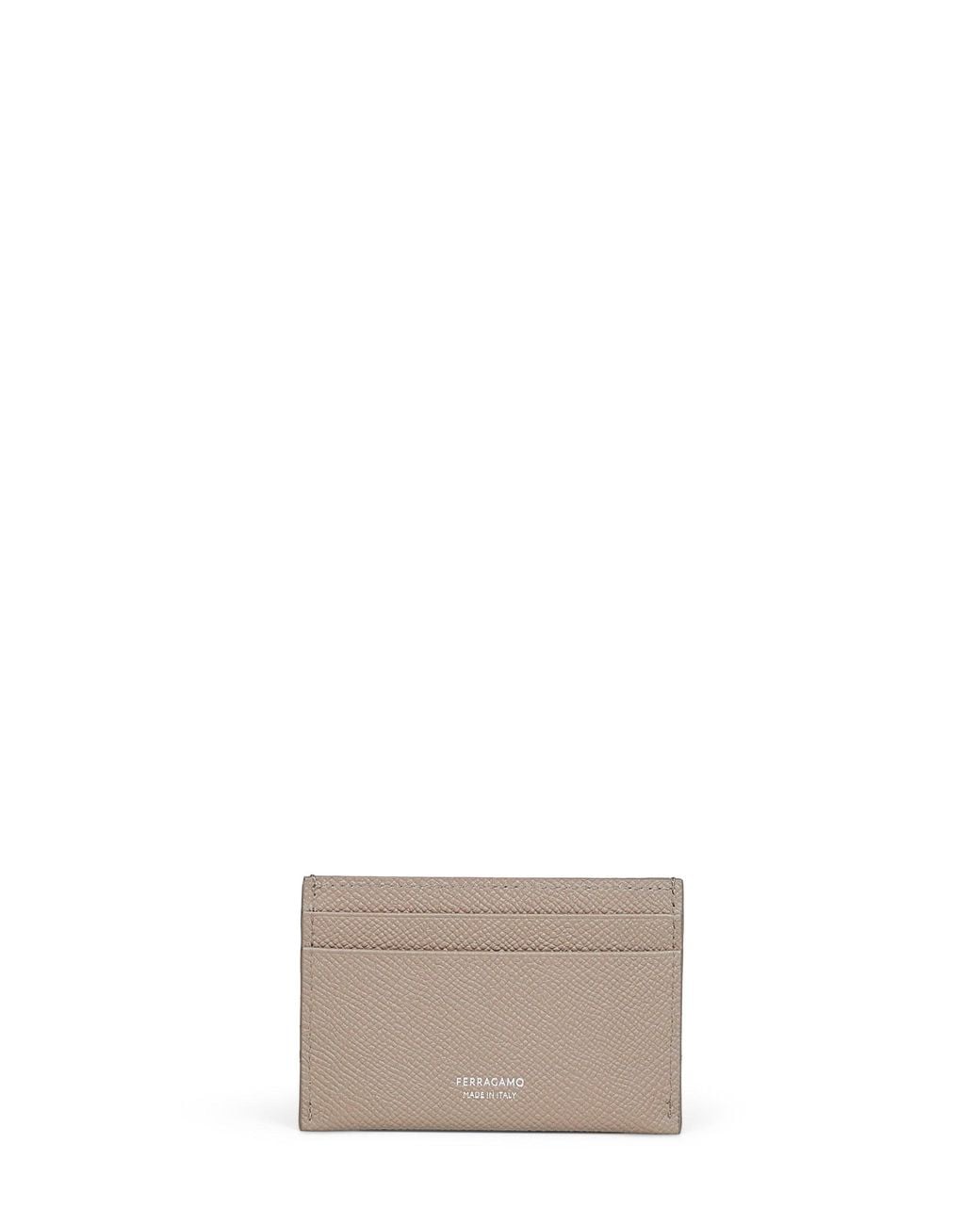 Ferragamo Gray Warm Taupe Gancini Credit Card Holder