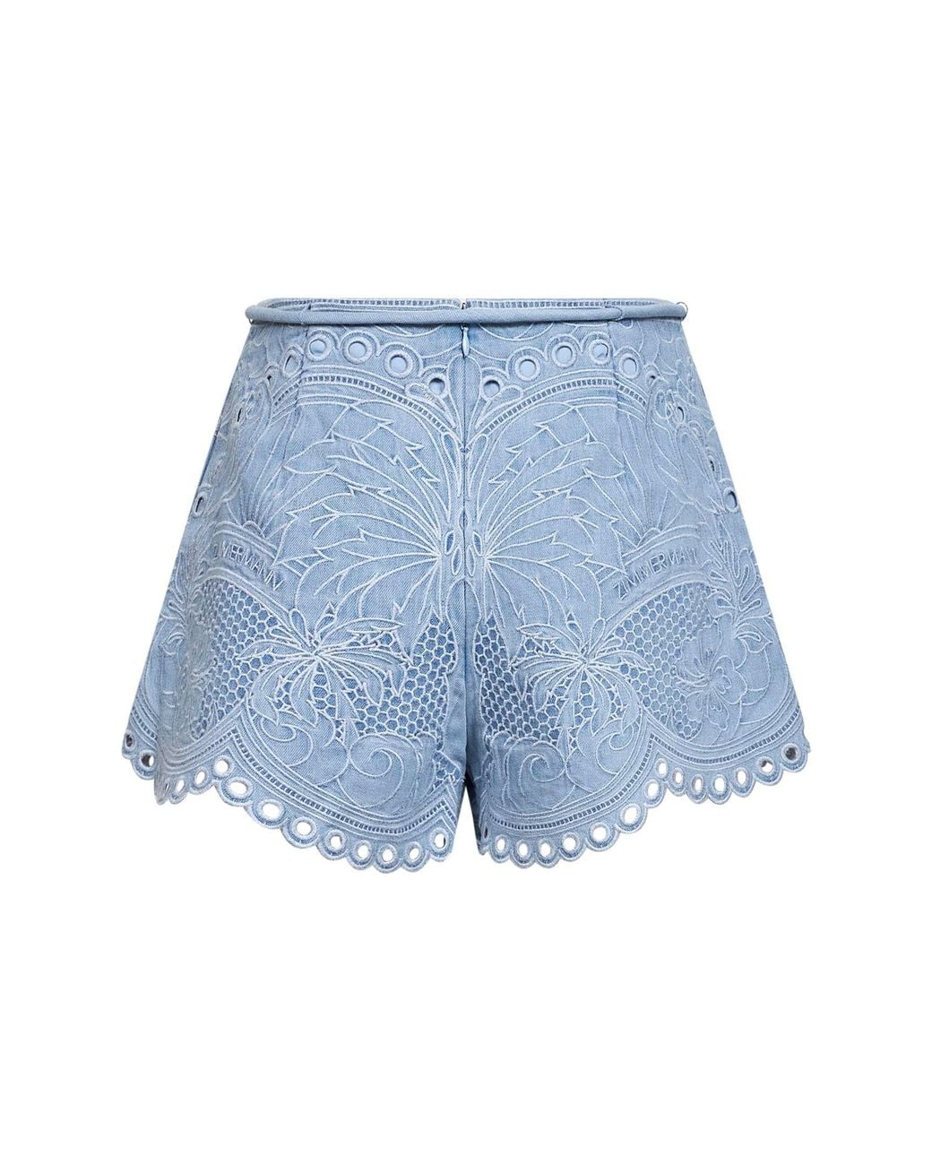 Zimmermann Blue Ice Storm Embroidered Denim Daylight Shorts