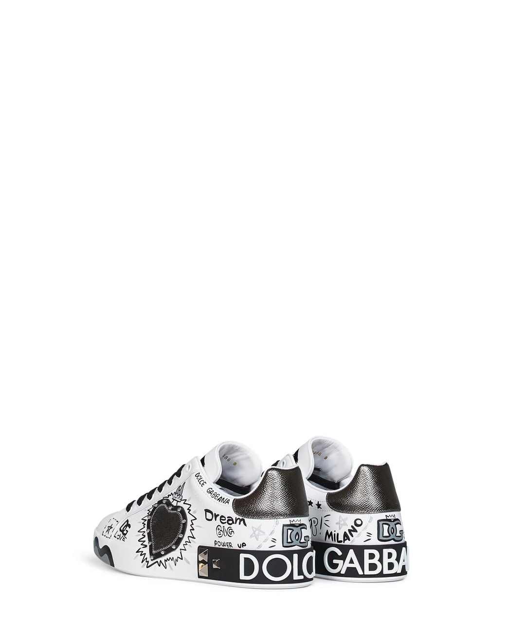 Dolce & Gabbana White Dolce & Gabbana Hand-Painted Leather Portofino Low-Top Sneakers for men