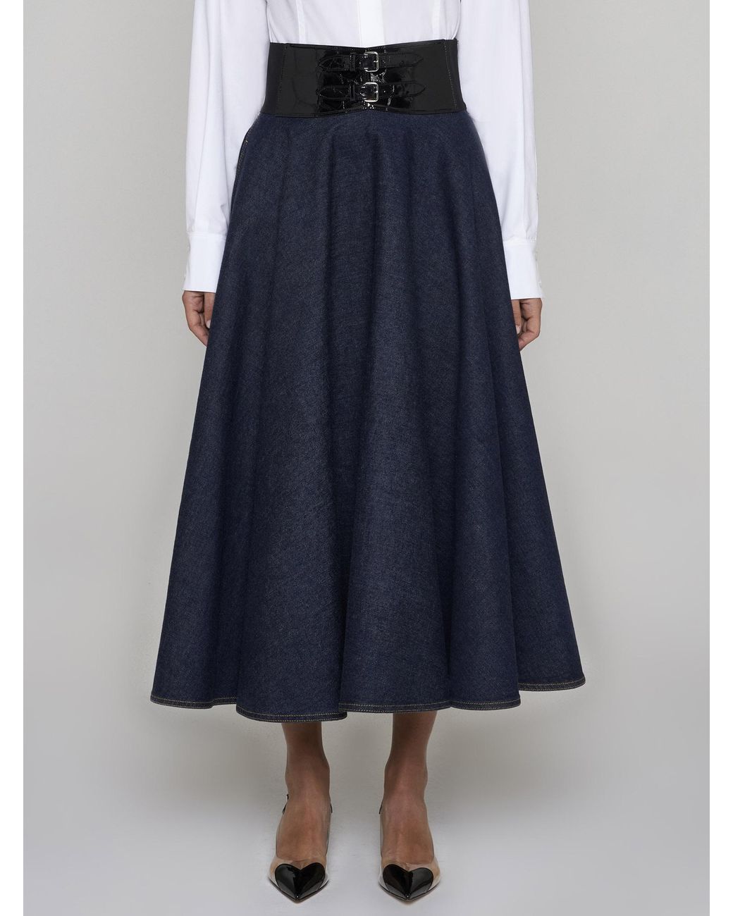 スカート Alaia Denim midi skirt with knitted sash Alaïa Denim midi skirt | harveynichols | REVERSIBLE