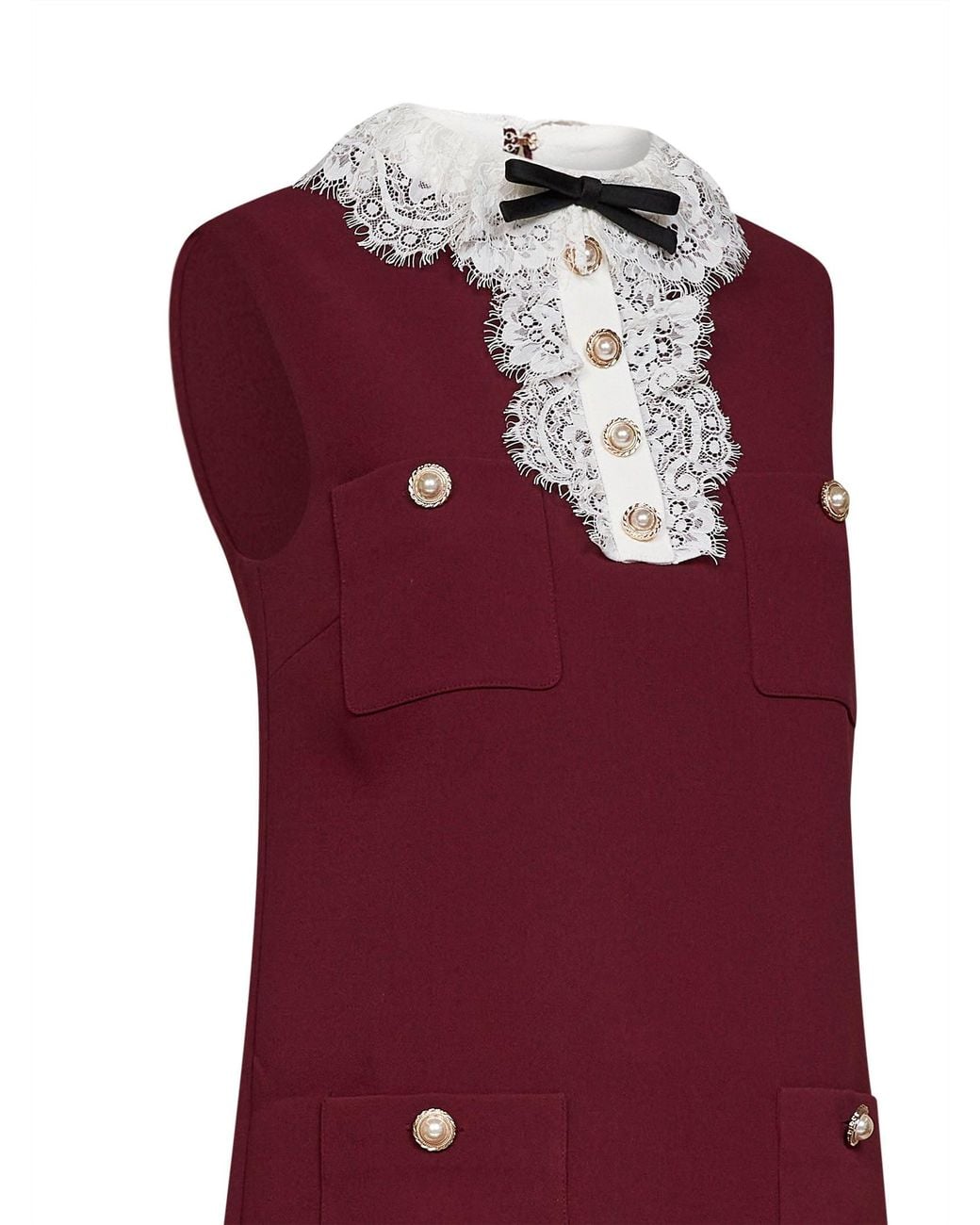 Self-Portrait Red Self Portrait Burgundy Crepe Mini Dress With Lace Collar