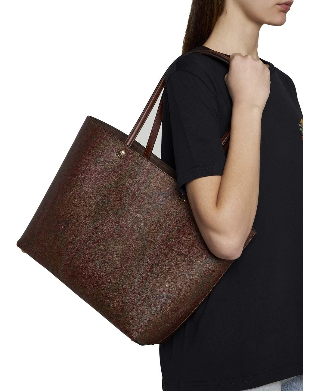 Etro Brown Paisley Jacquard Medium Tote Bag