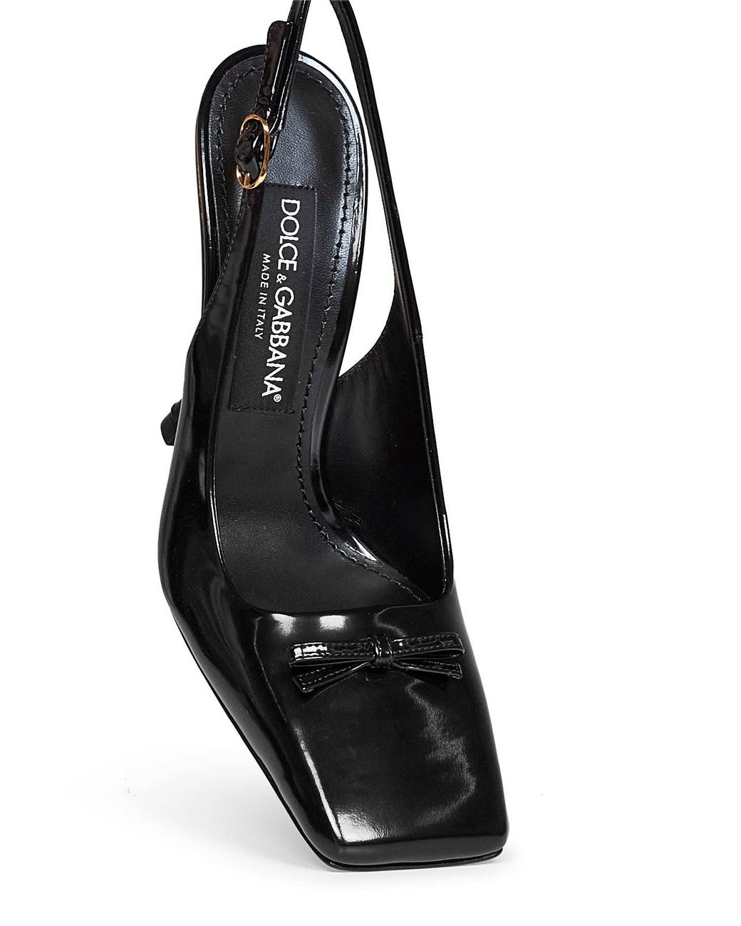Dolce & Gabbana Black Glossy Calfskin Leather Schiffer Slingback Pumps