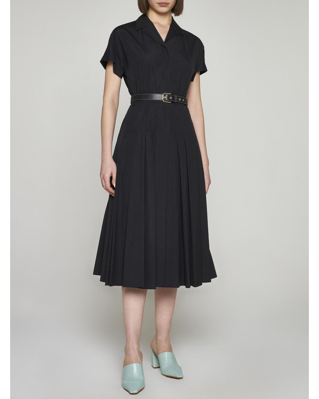 Max Mara Slam Belted Cotton Midi Dress in Black | Lyst