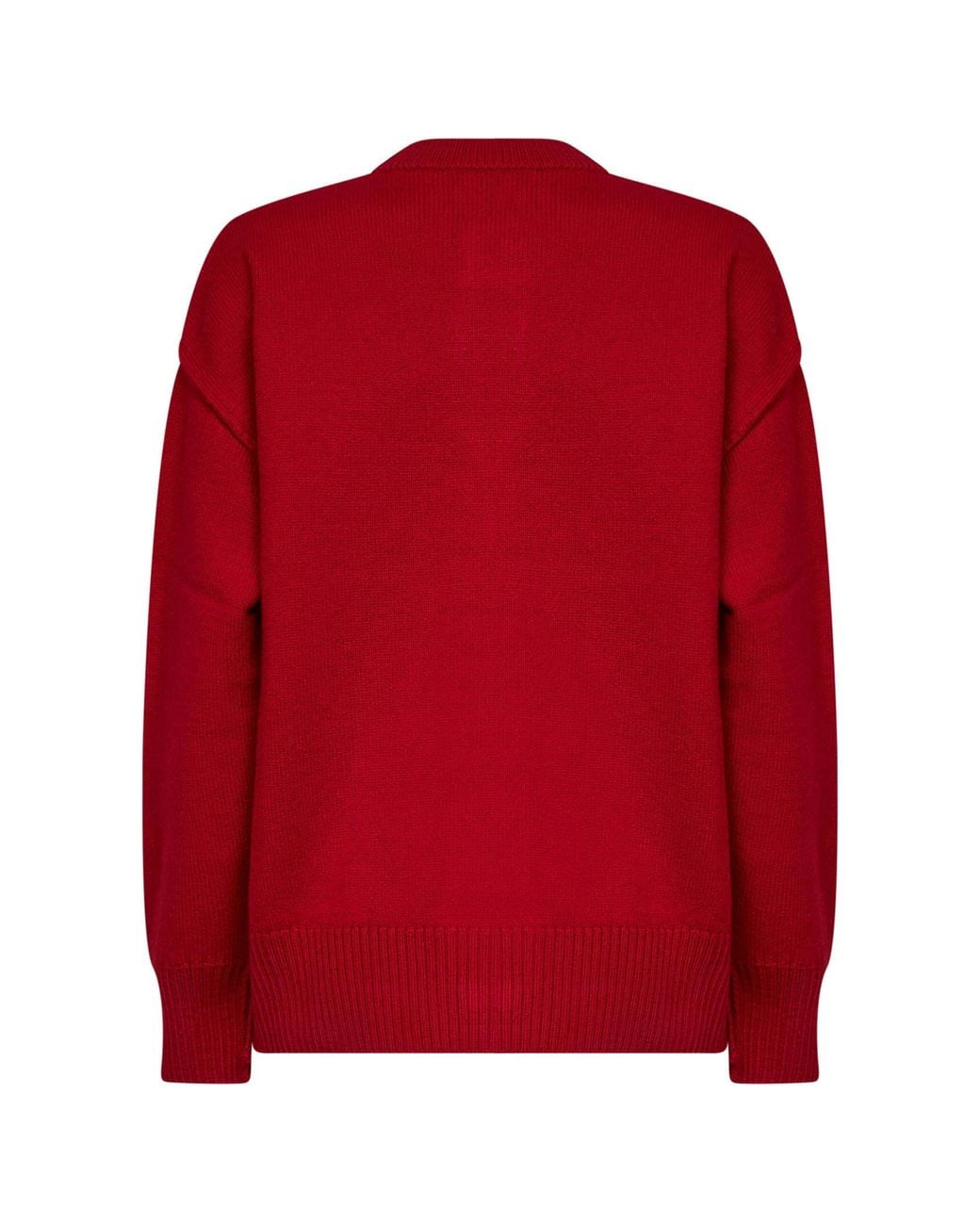 AMI Red Felted Merino Wool Ami De Cœur Cardigan